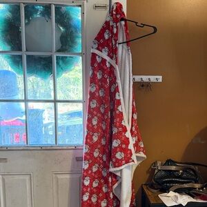 Red Santa Patterned Hooded Blanket Sherpa lined with arm holes